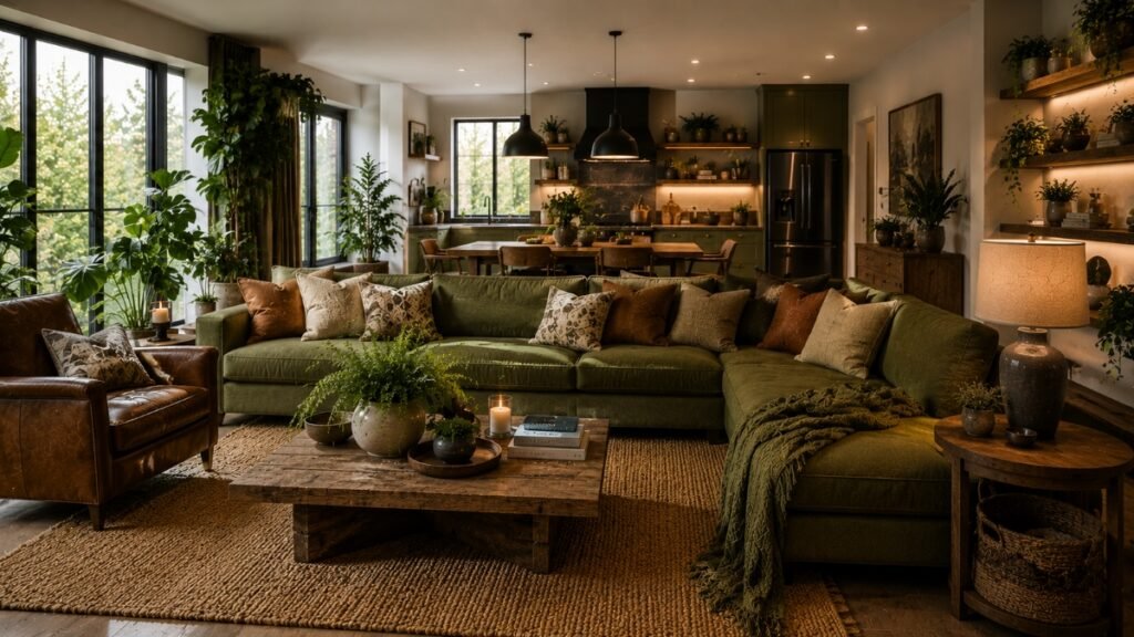 Living room with large glass doors connecting the interior to an outdoor patio