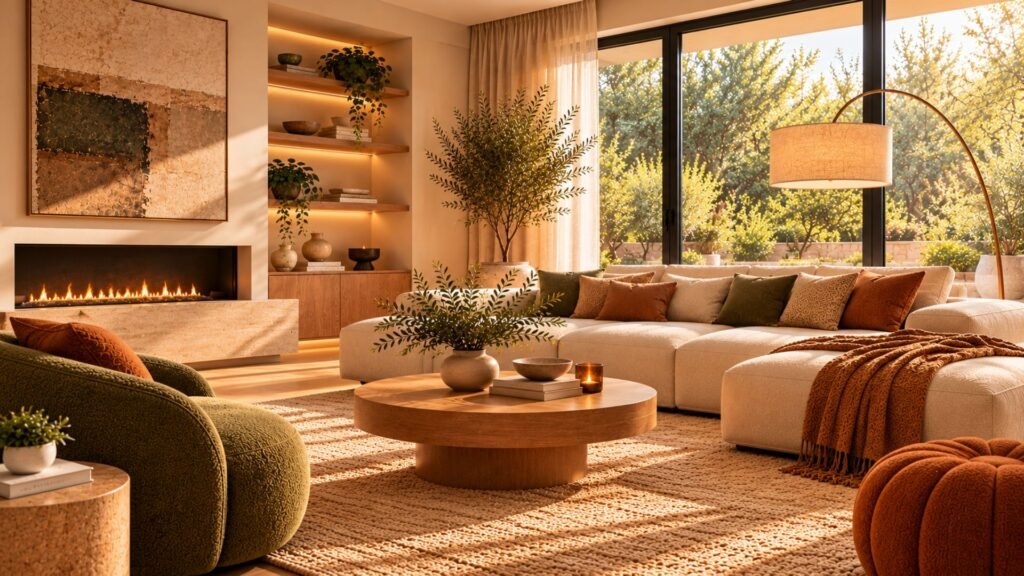 Side-by-side comparison of an overly sparse living room and a balanced minimalist room with comfortable spacing and purposeful furniture